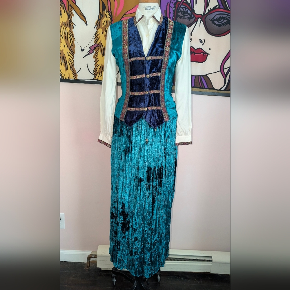 vintage Khaki Rose Velvet skirt set